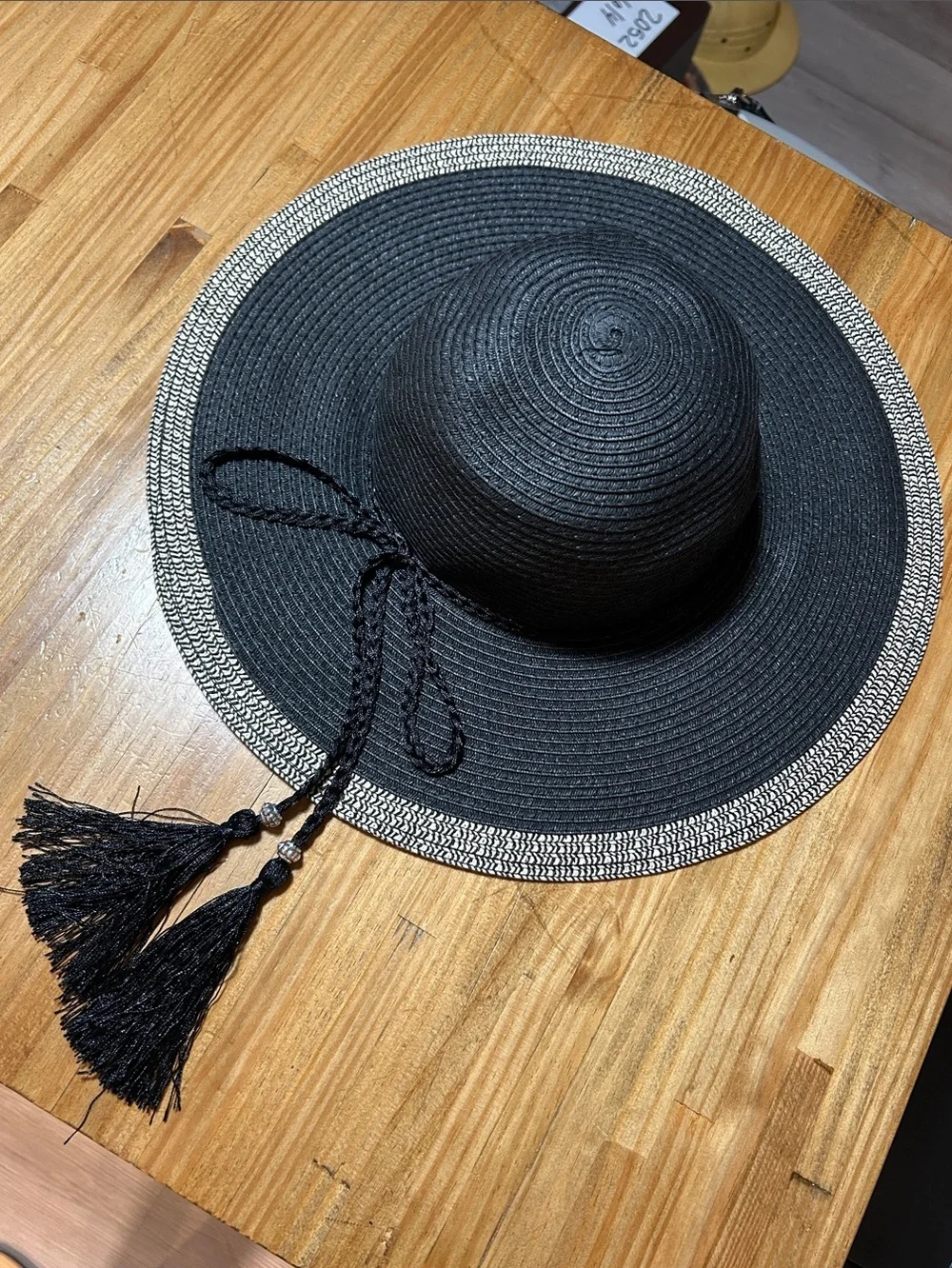 Wide-Brim Black Tassel Sun Hat Beach Vacation